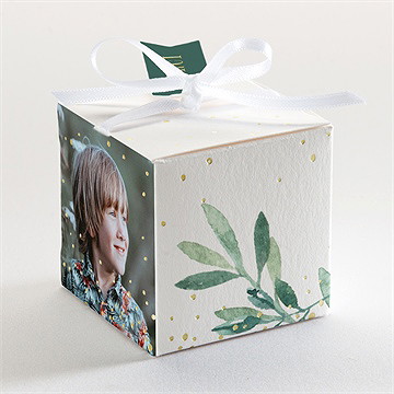 Boîte de dragées communion végétal et dorure - Dos de la boîte