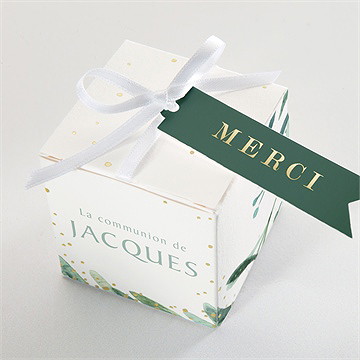 Boîte de dragées communion végétal et dorure - Dessus de la boîte
