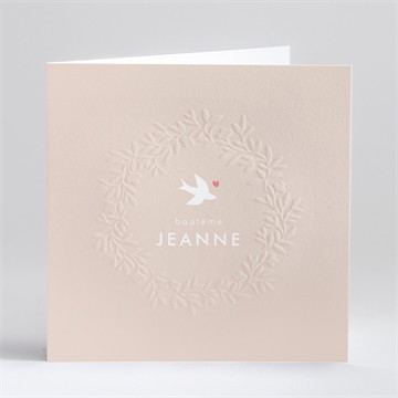 Faire-part de baptême colombe beige rosé