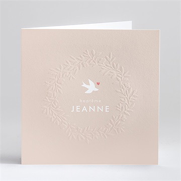 Faire-part de baptême colombe beige rosé
