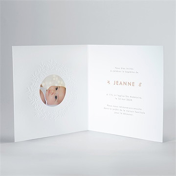 Faire-part de baptême colombe beige rosé - Intérieur du faire-part