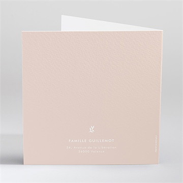 Faire-part de baptême colombe beige rosé - Dos du faire-part