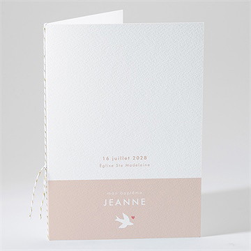 Livret de messe baptême colombe beige rosé