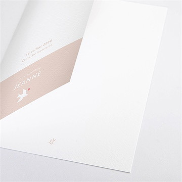 Livret de messe baptême colombe beige rosé - Détail du livret