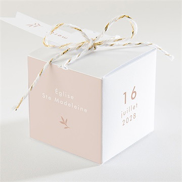 Boîte de dragées baptême colombe beige rosé - Dos de la boîte