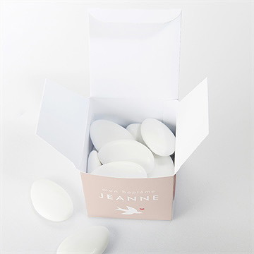 Boîte de dragées baptême colombe beige rosé - Intérieur de la boîte