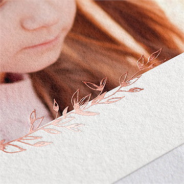 Remerciement communion cuivré végétal dorure - Détail de la carte