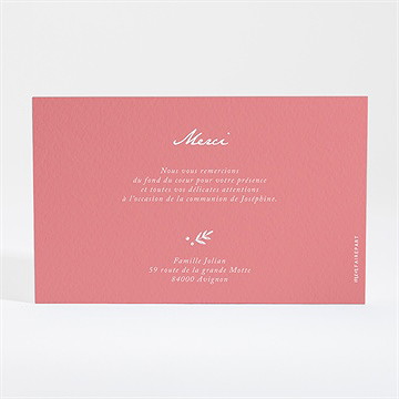 Remerciement communion cuivré végétal dorure - Dos de la carte