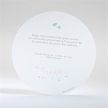 Remerciement naissance couronne gaufrage pour garçon - Dos de la carte