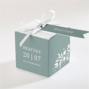 Boîte de dragées communion gaufrage émeraude