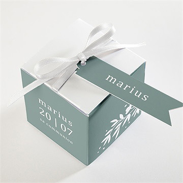 Boîte de dragées communion gaufrage émeraude - Dessus de la boîte