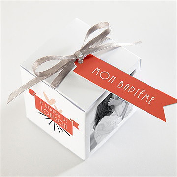 Boîte de dragées baptême petit photomaton - Dessus de la boîte