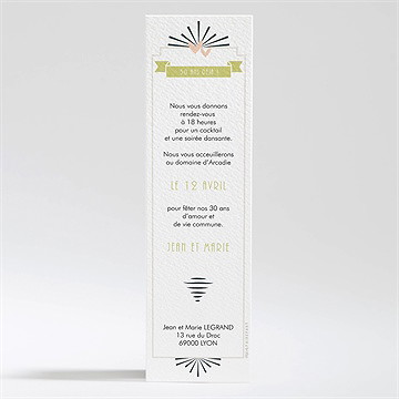 Invitation anniversaire de mariage marque page - Dos de l'invitation