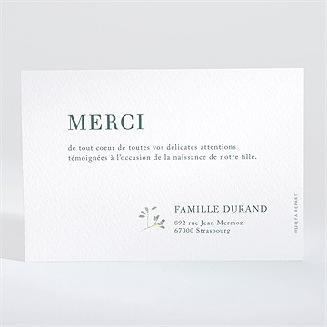 Remerciement naissance all in one végétation - Dos de la carte