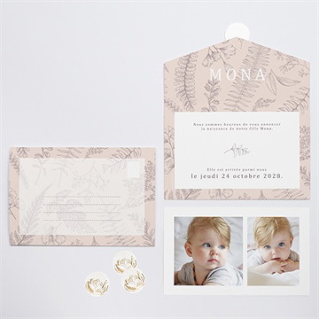Faire-part naissance gravure élégante photo - Vue d'ensemble