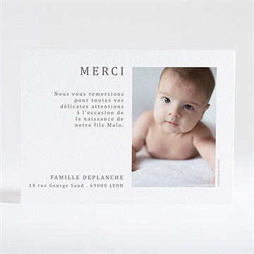 Remerciement naissance gravure gris perle - Dos de la carte