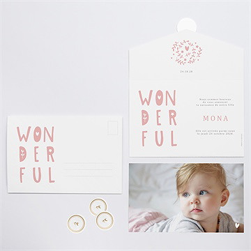 Faire-part naissance rose - Vue d'ensemble