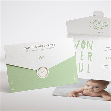 Faire-part naissance tendre vert