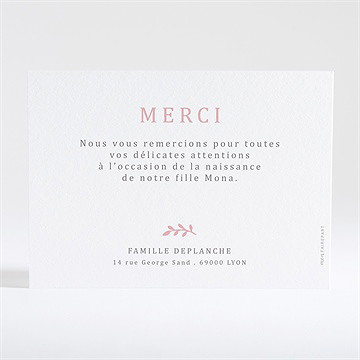 Remerciement naissance rose - Dos de la carte