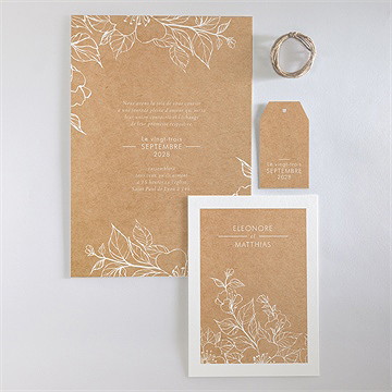 Faire-part mariage gravure élégante - Vue d'ensemble recto