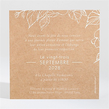 Carton d'invitation mariage gravure élégante - Dos du carton
