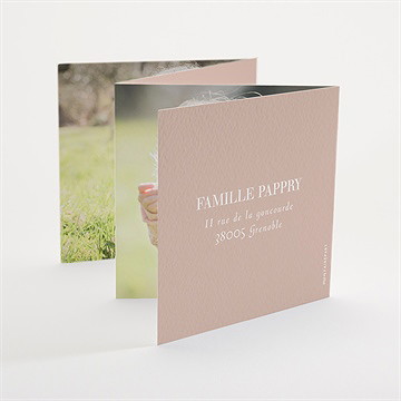 Faire-part de baptême rose thé - Dos du faire-part