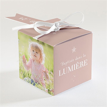 Boîte de dragées baptême rose thé - Dos de la boîte