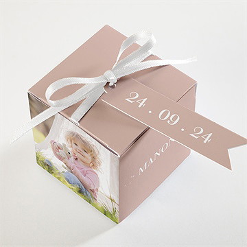 Boîte de dragées baptême rose thé - Dessus de la boîte