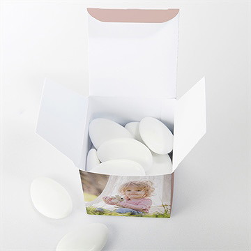 Boîte de dragées baptême rose thé - Intérieur de la boîte