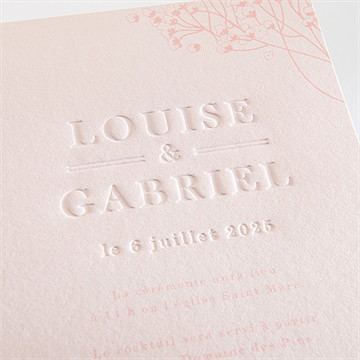 Faire-part mariage gravure pastel - Détail du faire-part