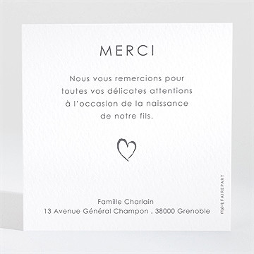 Remerciement naissance notre coeur - Dos de la carte
