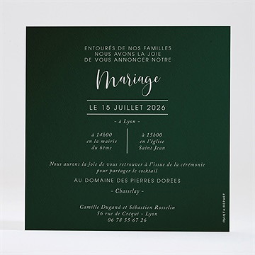 Faire-part mariage fraîcheur végétale - Dos du faire-part