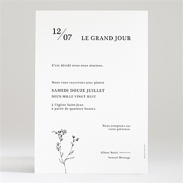 Faire-part mariage belle gravure - Dos du faire-part