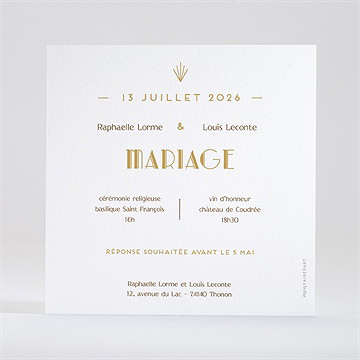 Faire-part mariage 100% art déco - Dos du faire-part