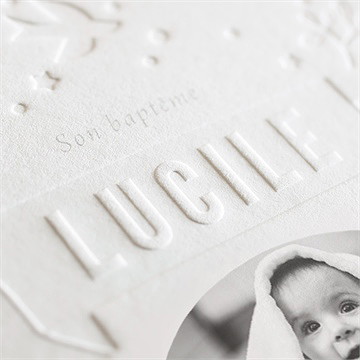 Faire-part de baptême en beaux reliefs - Détail du faire-part