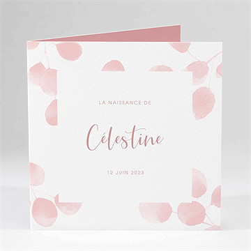 Faire-part naissance feuillage rosé