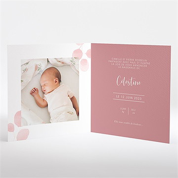 Faire-part naissance feuillage rosé - Intérieur du faire-part