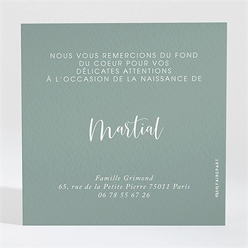 Remerciement naissance aquarelle pastel - Dos de la carte
