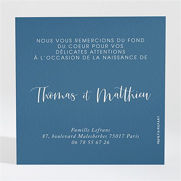 Remerciement naissance feuillage d'aquarelle - Dos de la carte