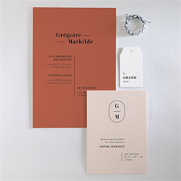 Faire-part mariage en terracotta - Vue d'ensemble recto