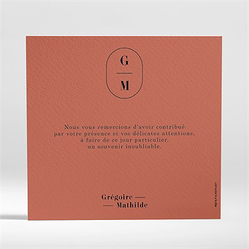 Remerciement mariage en terracotta - Dos de la carte