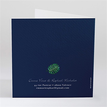 Faire-part mariage en bleu et vert - Dos du faire-part
