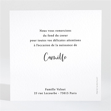Remerciement naissance tendrement - Dos de la carte