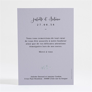 Remerciement mariage notre bouquet - Dos de la carte