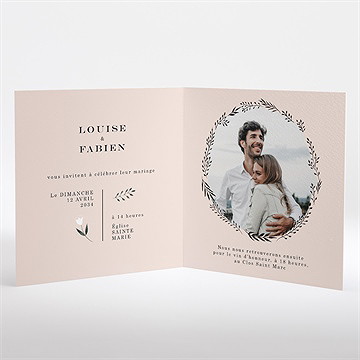 Faire-part mariage en rose et blanc - Intérieur du faire-part