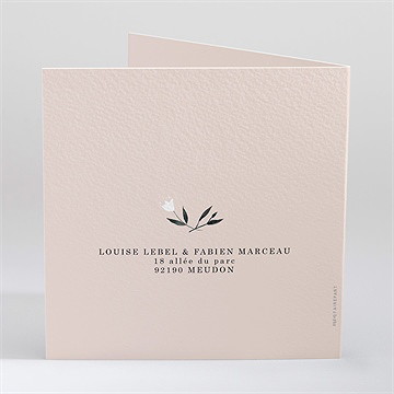 Faire-part mariage en rose et blanc - Dos du faire-part