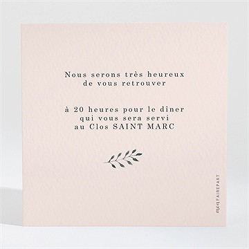 Carton d'invitation mariage en rose et blanc - Dos du carton