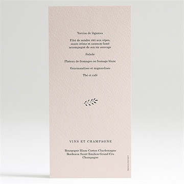 Menu mariage en rose et blanc - Dos du menu