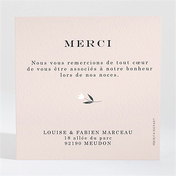 Remerciement mariage en rose et blanc - Dos de la carte