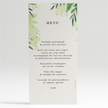 Menu mariage univers végétal - Dos du menu